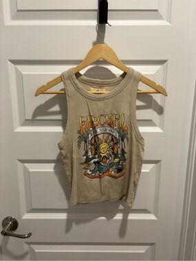 Rip Curl Tan Graphic Ribbed Women’s Tank Top with Sun Motif